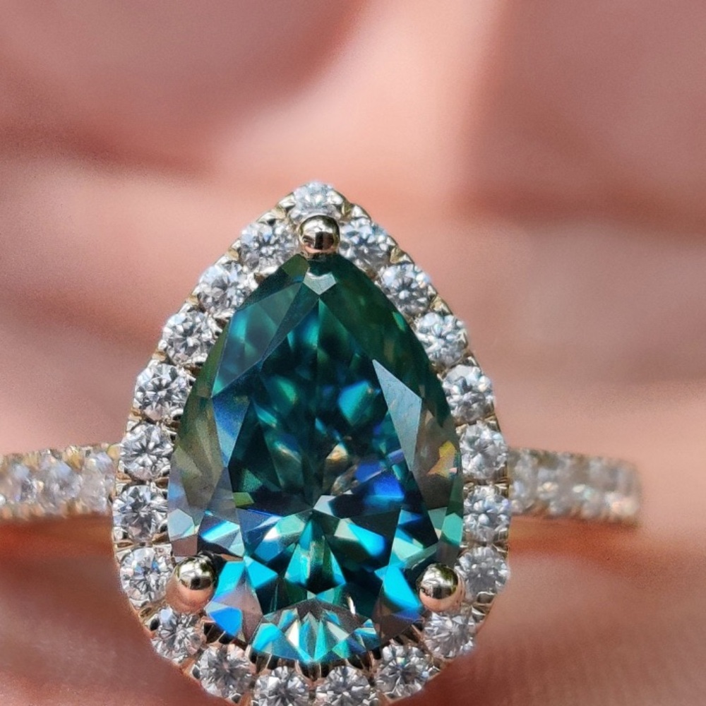 Teardrop Blue and Green Gemstone Ring with Diamond Accents